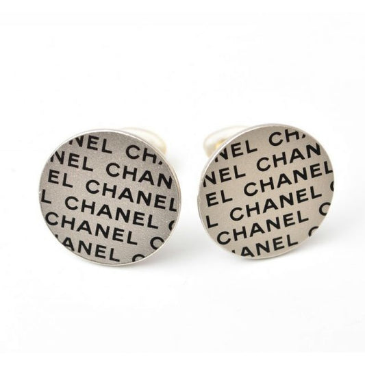 Chanel Earrings Accessories Logo Print Round Plate Silver