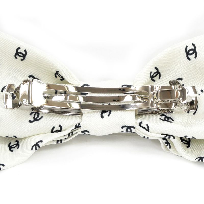 Chanel Valletta Aaa821 Ribbon White Logo COCO Silver-hardware Hair
