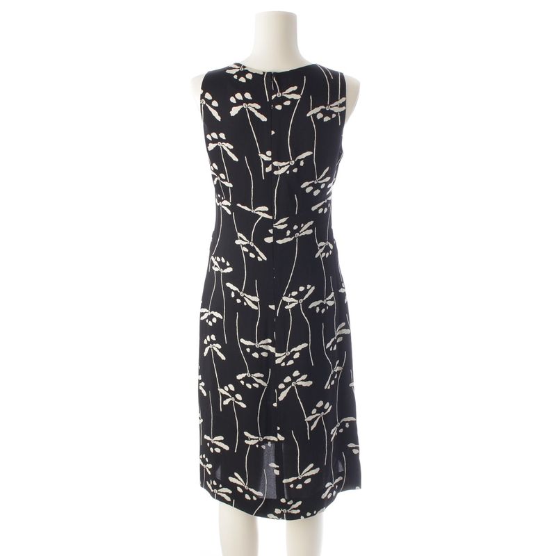Chanel 98P Silk Dragonfly Pattern Sleeveless Dress P10403 Black 38