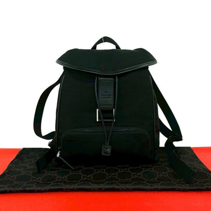 Gucci Log Nylon Leather Drawstring Mini Backpack Black