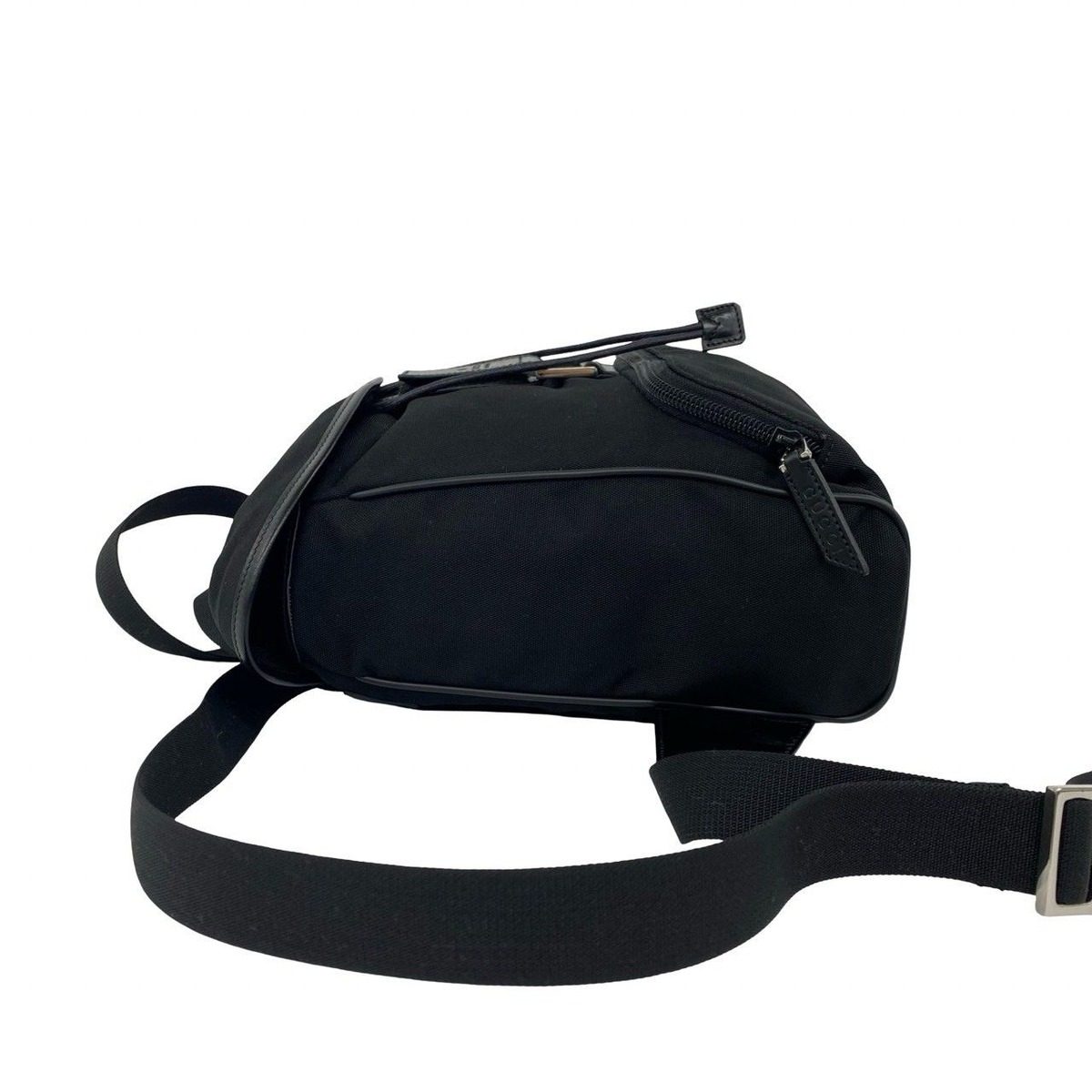 Gucci Log Nylon Leather Drawstring Mini Backpack Black — view 5