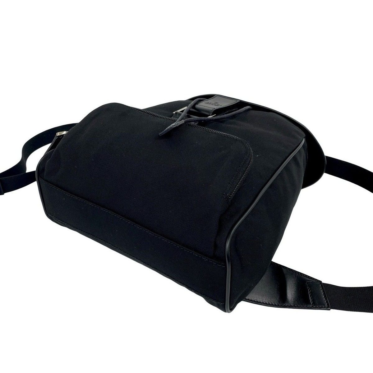 Gucci Log Nylon Leather Drawstring Mini Backpack Black — view 8