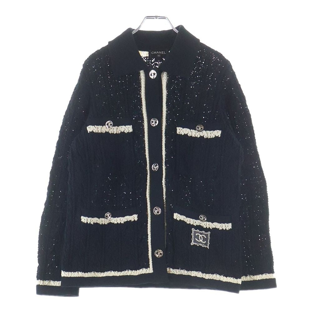 Chanel Coco Button Cardigan Black White