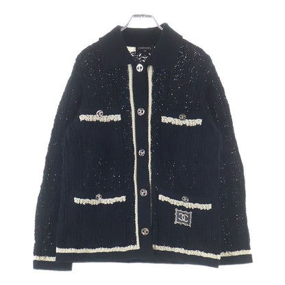 Chanel Coco Button Cardigan Black White