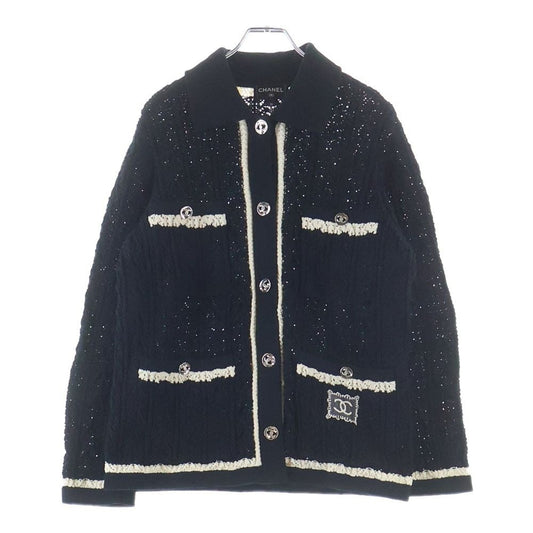 Chanel Coco Button Cardigan Black White