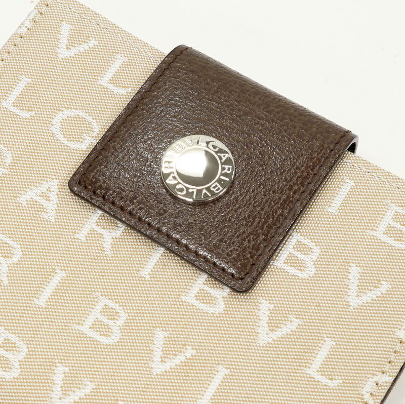 Bulgari Bifold Wallet With Coin Purse Logomania Canvas Beige 22242