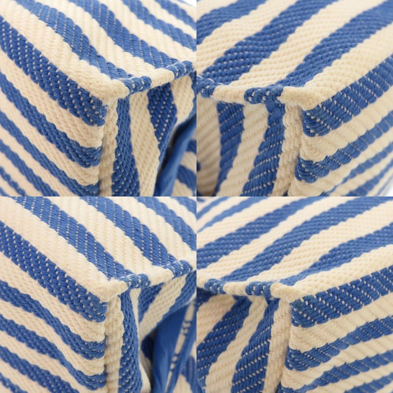 Hermes Striped Cotton Ivory Blue Pouch 0453 Hermes