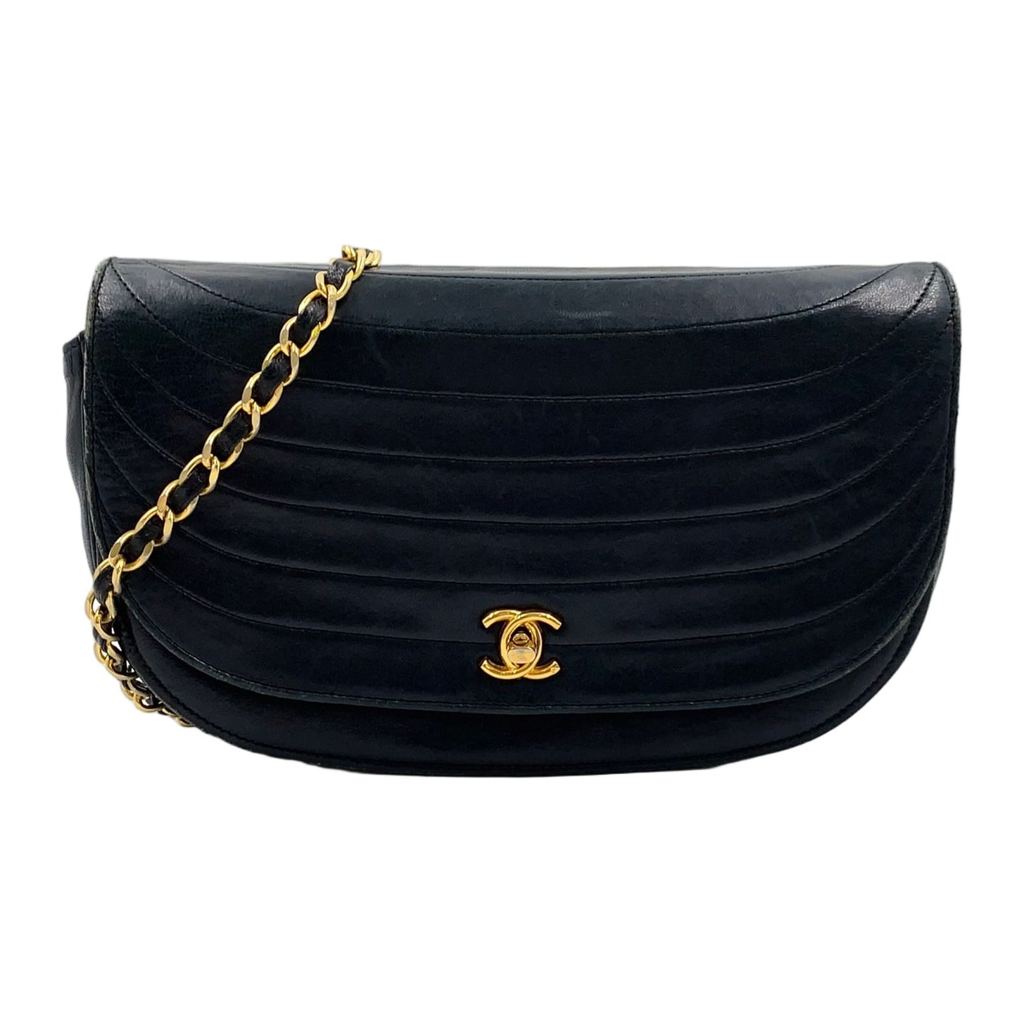 Chanel Half Moon Unknown Lambskin Black Shoulder Bag Gold