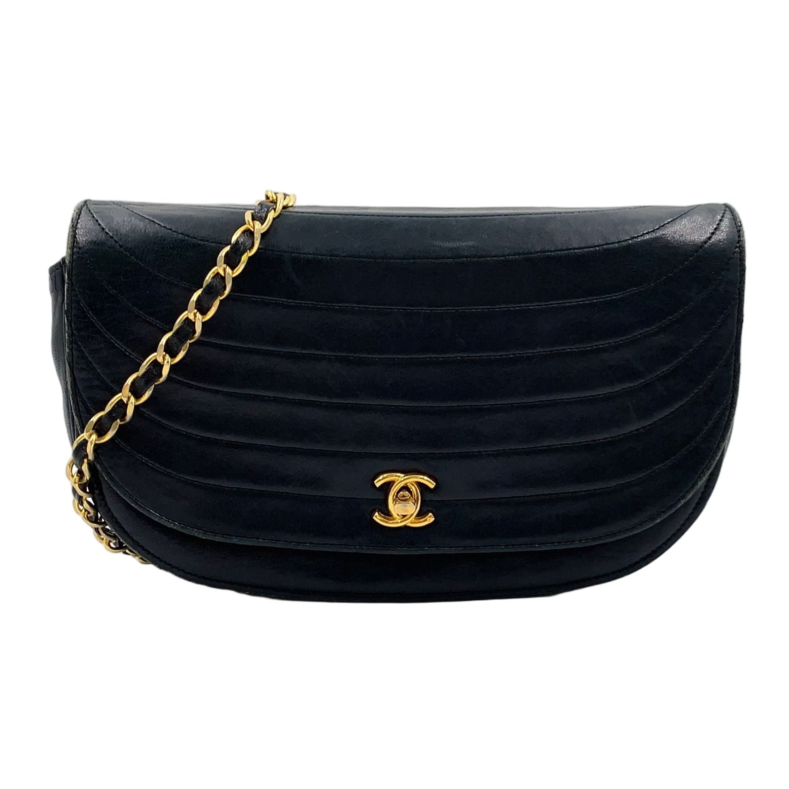 Chanel Half Moon Unknown Lambskin Black Shoulder Bag Gold