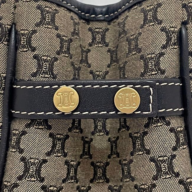 Celine Handbag Beige Brown Macadam Excellent Condition Canvas Leather