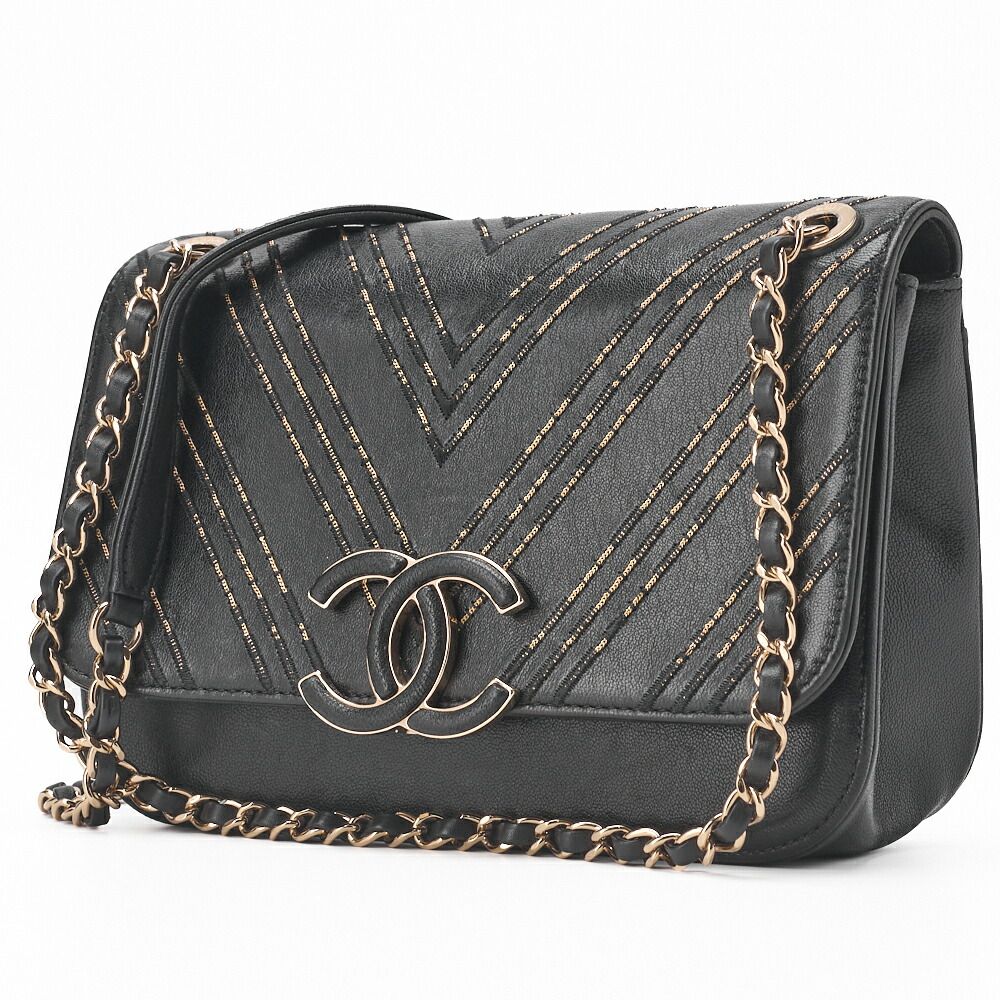Chanel Shoulder Bag V Stitch Coco Lock Chain Shoulder Lambskin Black Gold