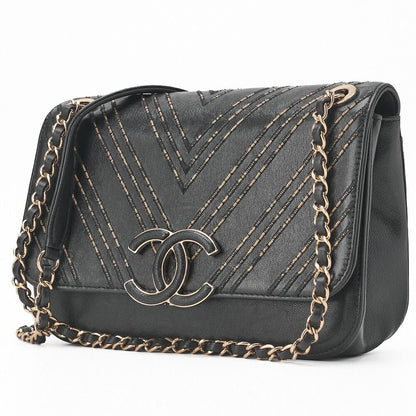 Chanel Shoulder Bag V Stitch Coco Lock Chain Shoulder Lambskin Black Gold