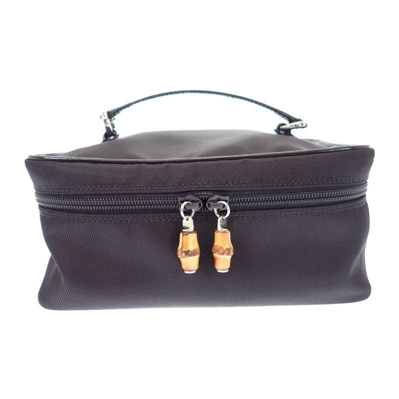 Gucci Vanity 032 1956 0150 Handbag Nylon Calfskin Black Silver