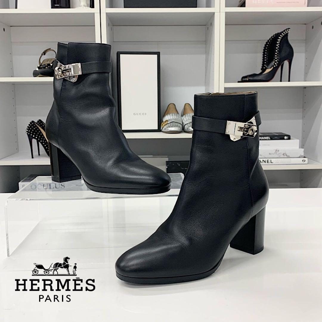 Hermes Saint Germain Kelly Leather Short Boots Black