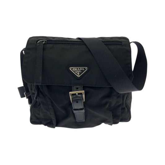 Prada Tessuto Black Silver Nylon Shoulder Bag
