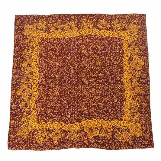 Chanel Large Shawl Chain Pattern Coco Mark Wool Silk Gold Bold 135 cm