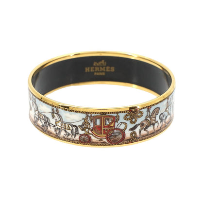 Hermes Enamel GM Bangle Bracelet Multi Color Gold Email GM
