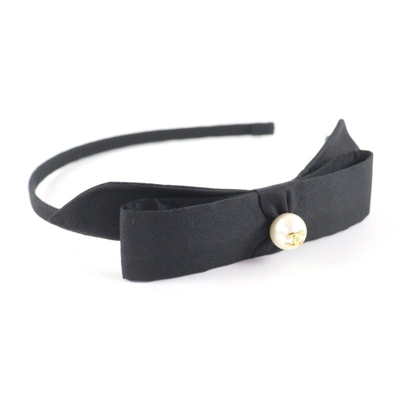 Chanel 25 P Aaa845 Coco Mark Ribbon Headband With Faux Pearl Hair Accessory