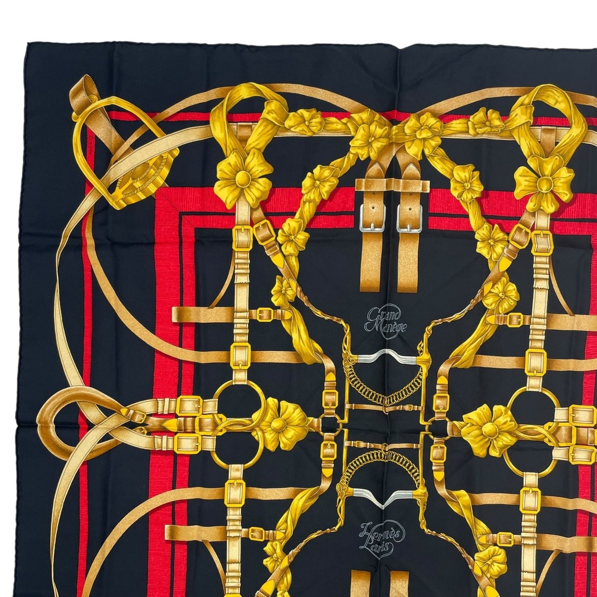 Hermes Scarf Silk Carre 90 Grand Manege Detail Black — view 2