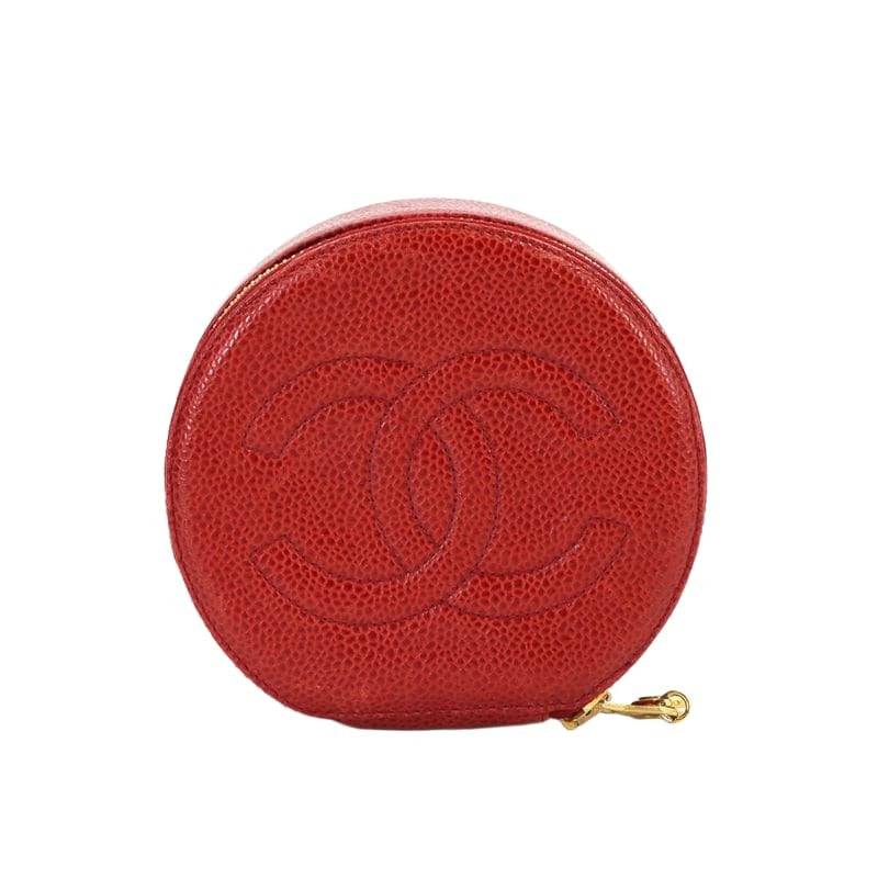 Chanel Jewelry Case Box Accessory Pouch Caviar Leather Red Vintage