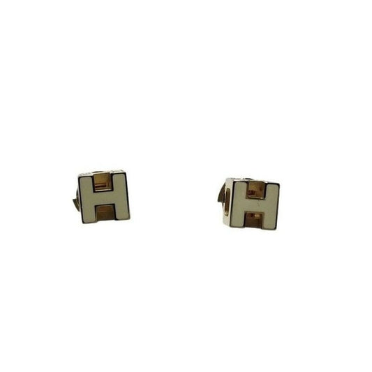 Hermes Earrings Cage Ash Cube White Gold Metal