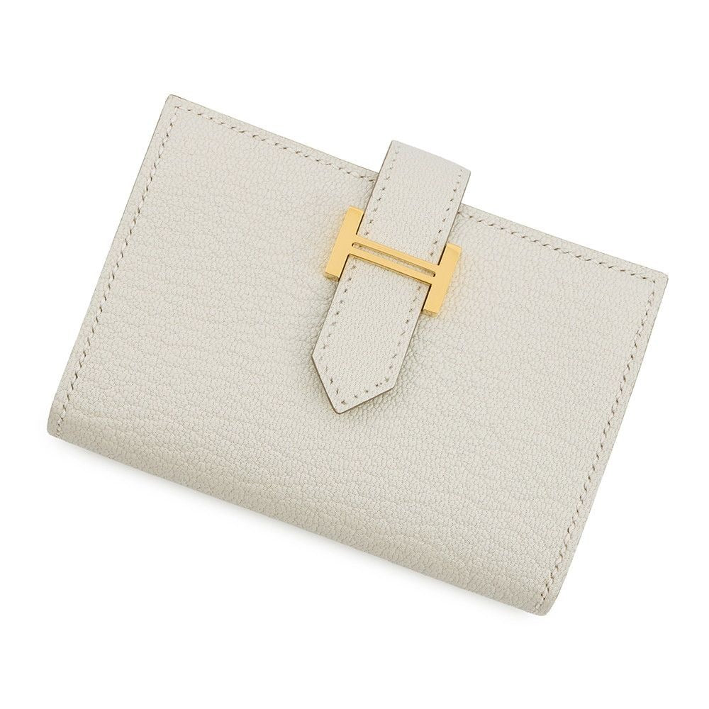 Hermes Card Case Bearn Mini Coin Purse Mushroom Gold Chevre Misor