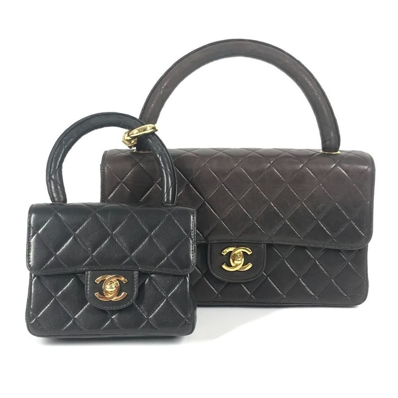 Chanel Handbag Parent and Child Bag CC Coco Logo Lambskin Black