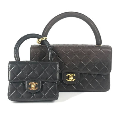 Chanel Handbag Parent and Child Bag CC Coco Logo Lambskin Black