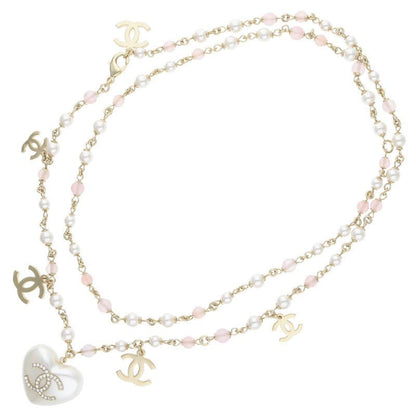 Chanel A21 B Faux Pearl Coco Mark Heart Necklace Women