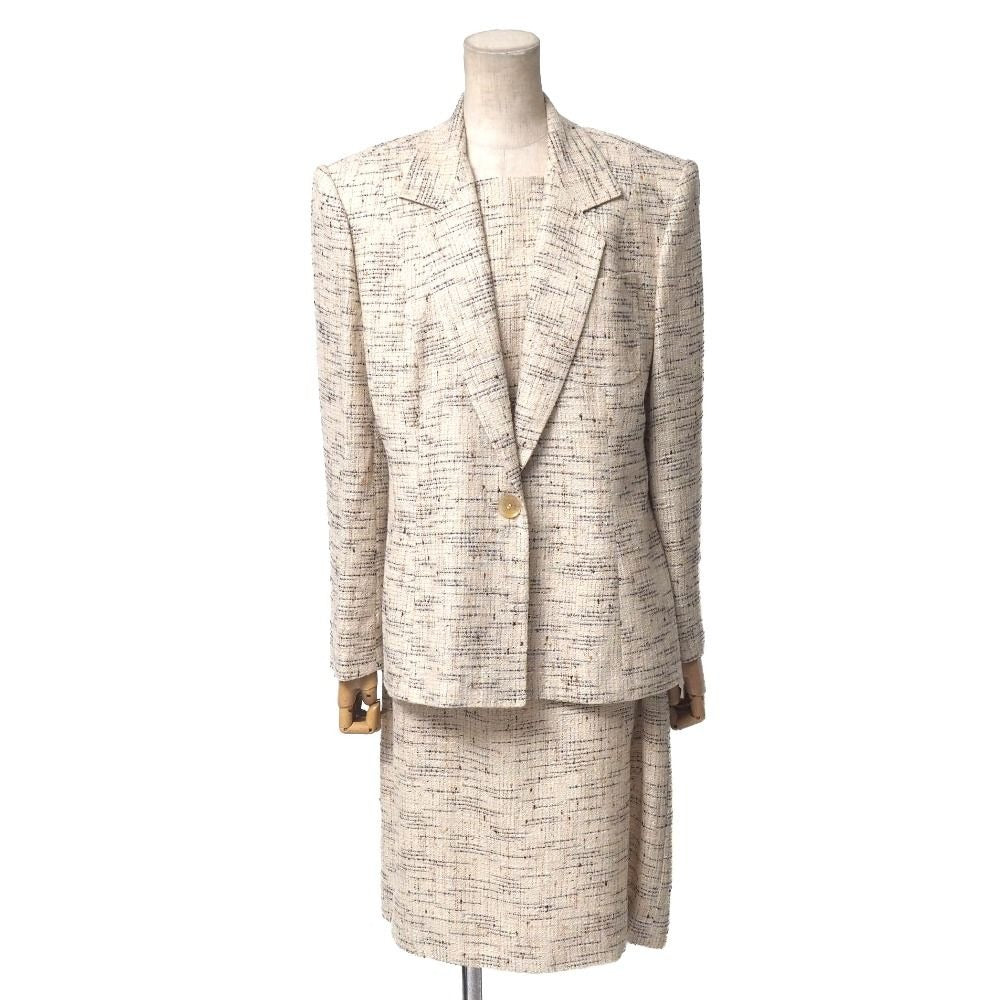 Celine Vintage Ensemble Suit 46 Tweed Tailored Jacket Belted Dress French Beige