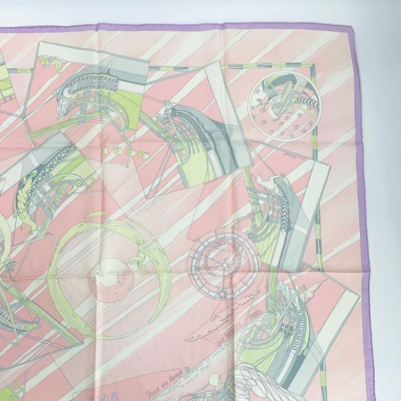 Hermes Carre 90 Face Au Large Towards The Sea Pink Scarf 100% Silk