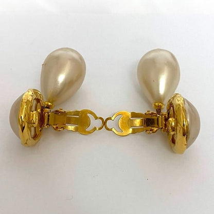 Chanel Earrings F22318 Gold Pearl White Coco Mark