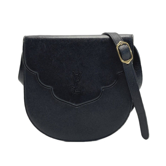 Yves Saint Laurent Logo Shoulder Bag Black Leather Vintage