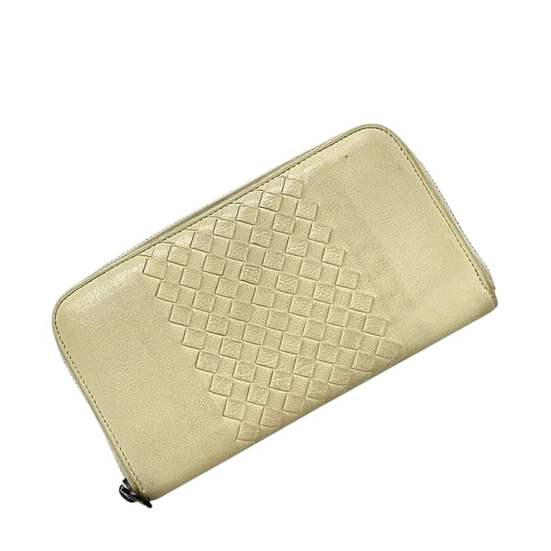 Bottega Veneta Round Zipper Long Wallet Cream Intrecciato