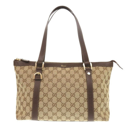 Gucci 02026 GG Canvas Leather Beige Brown Handbag 0416