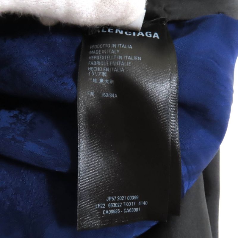 Balenciaga 2021 663002 Satin Jacquard Twill Panel Pleated Midi Dress Navy 36