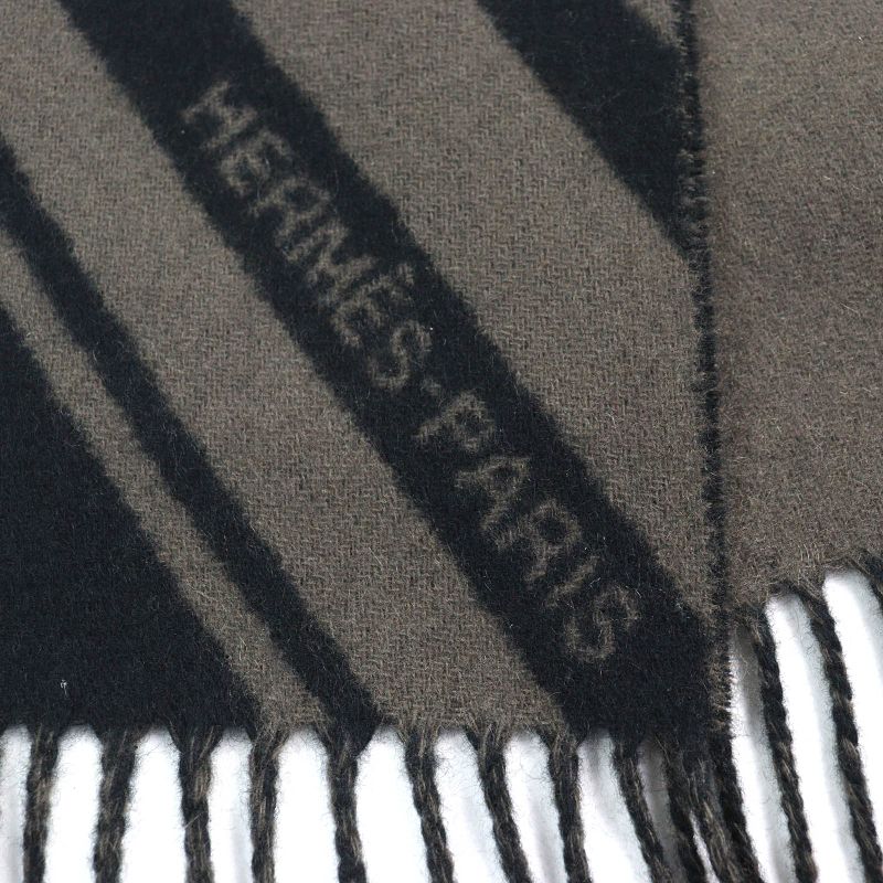Hermes H394808t Zigzag Sangle 100% Cashmere Shawl Scarf Black Basalt With Box