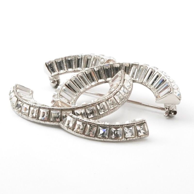 Chanel Brooch Corsage Silver Here Mark Rhinestone