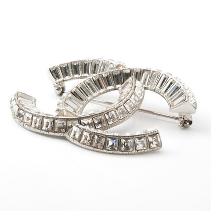 Chanel Brooch Corsage Silver Here Mark Rhinestone