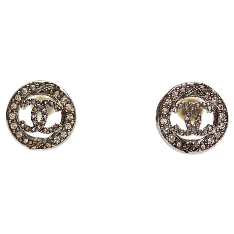 Chanel B25A Coco Rhinestone Round Earrings