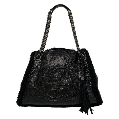 Gucci Tote Bag Soho Interlocking G 308982 Black Chain Shoulder Leather  Mouton