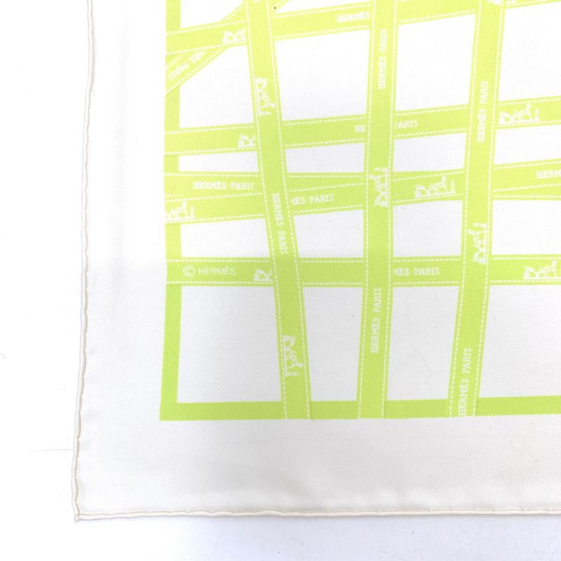 Hermes Scarf Carre 45 Borduc Green White 100% Silk