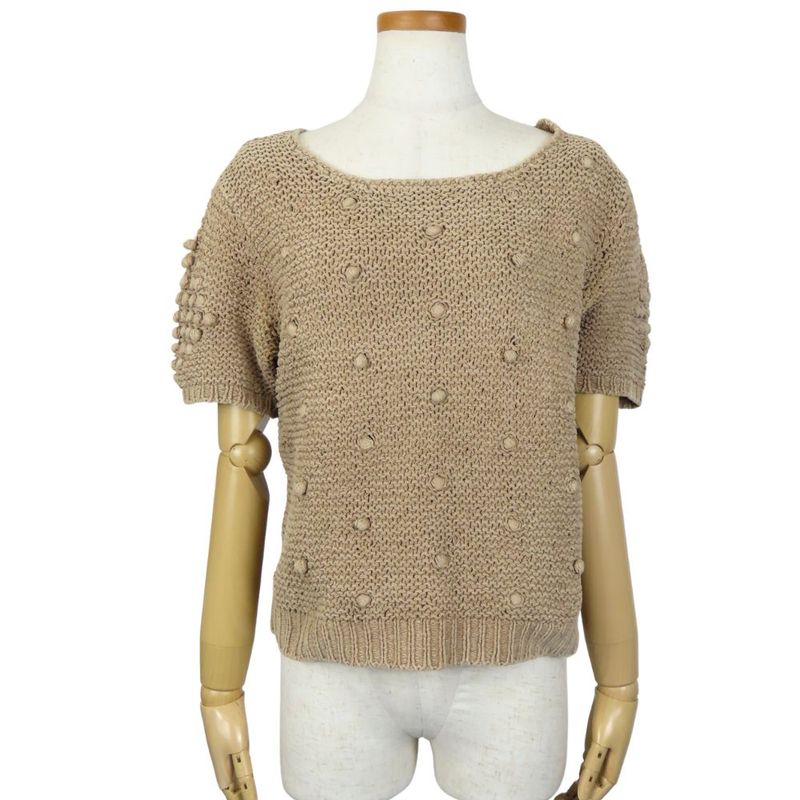 Christian Dior Knit Short Sleeve Beige Summer Knit Tops Apparel Women Ladies