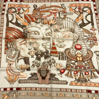 Hermes Scarf Carré 90 Beige×orange×multi Tressors DU NIL