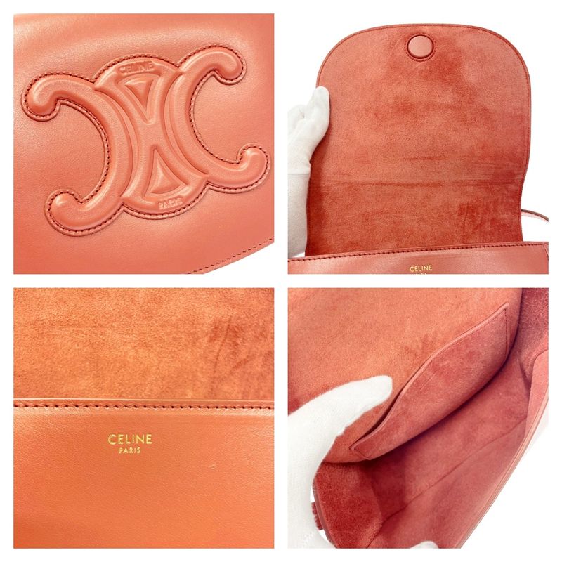 Celine Leather Folco Cuir Triomphe Shoulder Bag Lipstick 408622 Shoulder Bag