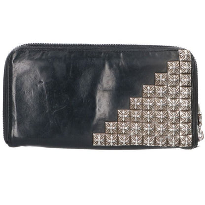 Chrome Hearts Rec Zip Zero Pyramid Stud Corner Round Zip Leather Wallet