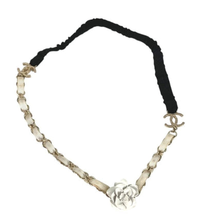 Chanel Headband Chain Camellia CC Logo Metal White Hair Accessory
