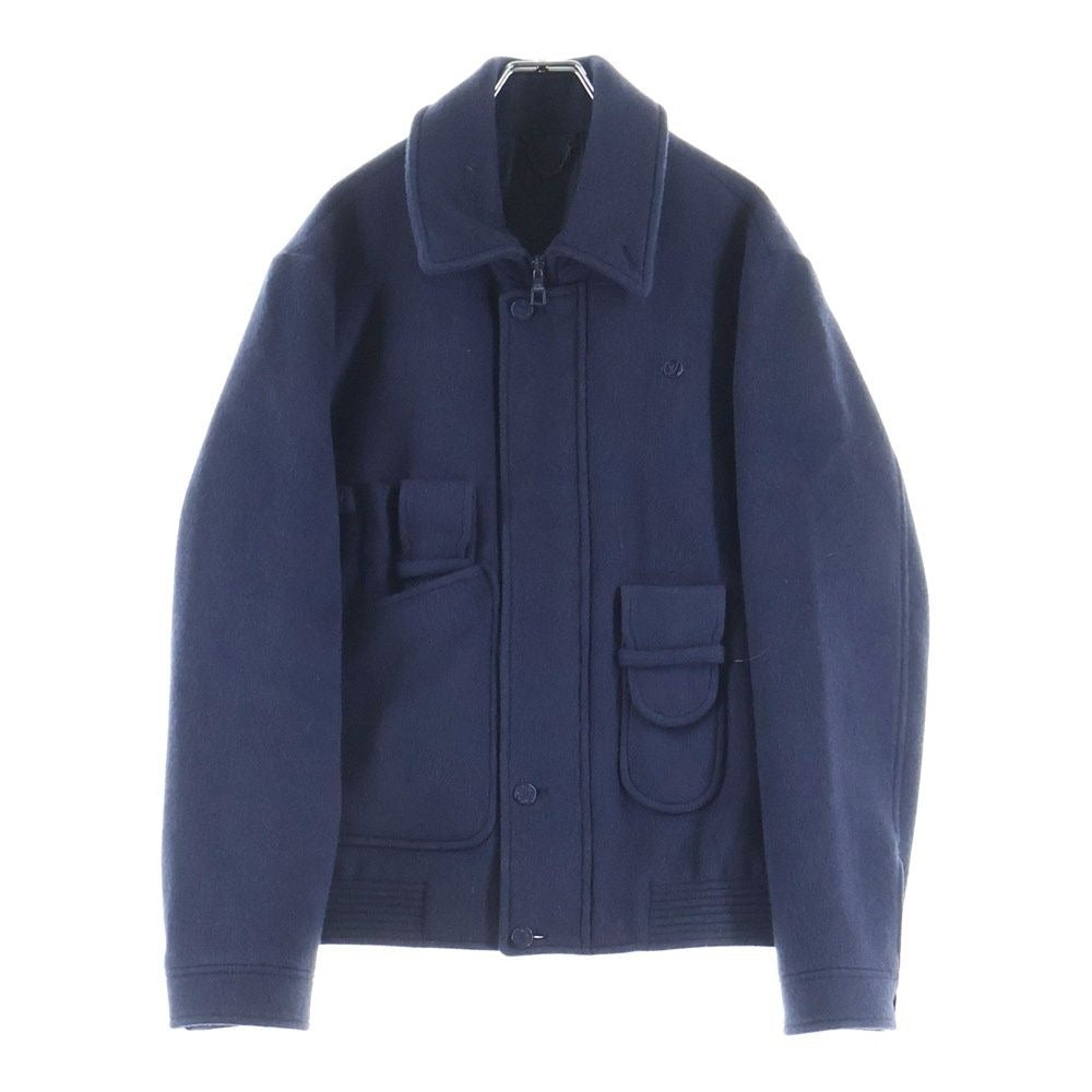 Louis Vuitton One Point Logo Plate Cashmere Wool Zip Up Coat Navy