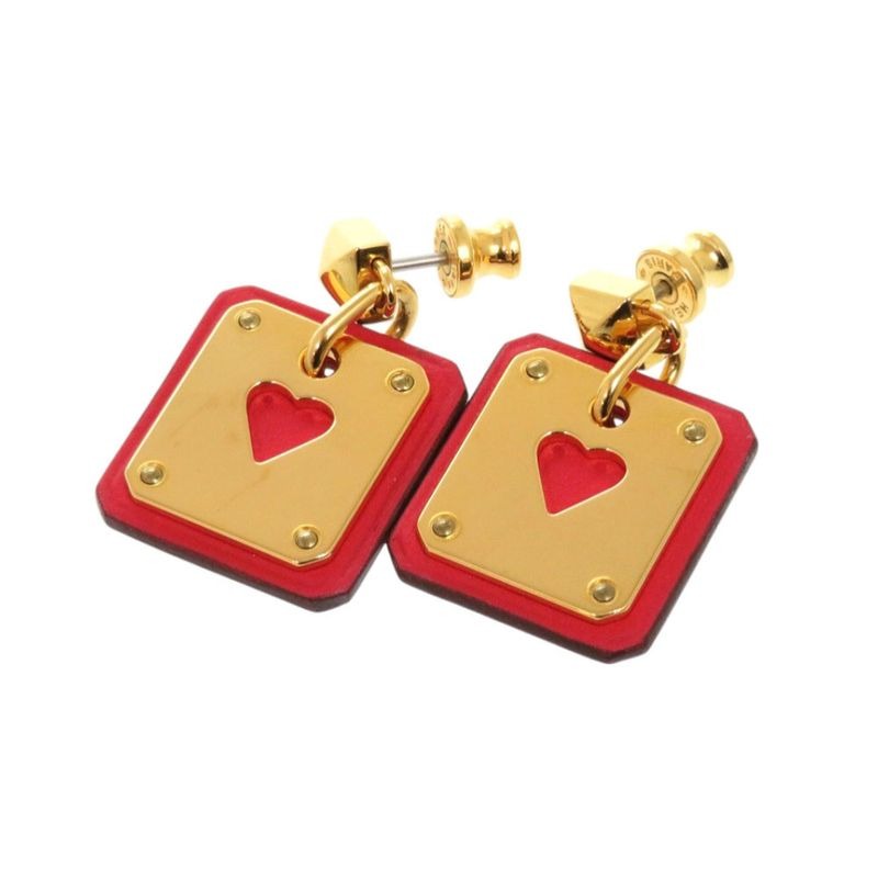 Hermes As De Coeur Vorsoft Metal Gold Red Engraved Y Earrings 1380