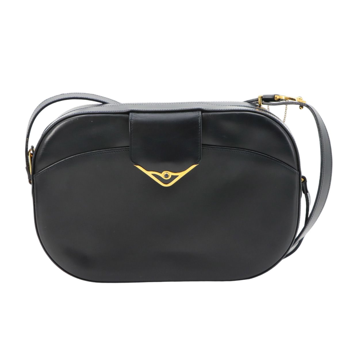 Cartier Sapphire Line S de Shoulder Bag Leather Navy Gold Vintage